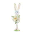 Standing Easter bunny figurine in cream holding a large yellow flower decor - White Flower Rabbit / White