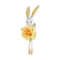 Easter plush bunny with large yellow flower and checkered ears hanging decoration - Yellow