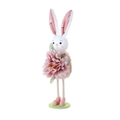 Standing Easter bunny figurine in pink and white with artificial flower decoration - Pink Flower Rabbit / Pink