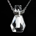 Minimalist crystal perfume bottle pendant necklace with silver chain and geometric cut - Clear Quartz-Silver