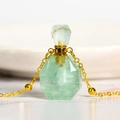 Elegant green crystal perfume bottle necklace with octagonal geometric cut and gold chain - Fluorite-Gold