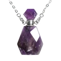 Pendentif flacon de parfum en améthyste avec une coupe géométrique hexagonale - Améthyste-Argent