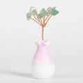 Árbol de cristal verde con tronco de cobre en un jarrón de cerámica rosa y blanco - Aventurina Verde