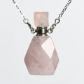 Collier pendentif mini flacon de parfum en quartz rose poli avec chaîne argentée - Quartz Rose-Argent