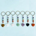 Set de 7 llaveros de cristal natural con colgantes de corazón y cuentas de chakra pulidas - Estilo Corazón Chakra / Púrpura (Amatista)