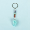 7 Chakra natural crystal keychain featuring multicolored bead stones and light blue pendant - Amazonite