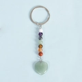 7 Chakra Stein Schlüsselanhänger mit bunten Edelsteinperlen und Herz-Anhänger aus Aventurin - Grüner Aventurin