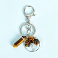 Keyring with yellow tiger eye hexagonal prism and tree of life charm on blue base - Tiger's Eye