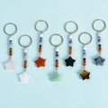 Llaveros de estrella en cristal natural con perlas de 7 chakras y colgantes de gemas - 7 Chakra Estrella / Rosa (Cuarzo Rosa)