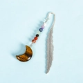 Silver feather bookmark with tiger eye moon pendant and colorful chakra stones - Tiger's Eye