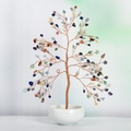 Albero di cristallo con gemme colorate e rami in ottone in una ciotola bianca - Albero di Cristallo Multicolore (Base Ciotola Bianca)