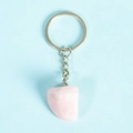 Natural rose quartz crystal keychain with polished stone pendant and silver-tone ring - Rose Quartz