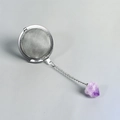 Stainless steel mesh tea infuser with amethyst crystal stone pendant on a chain - Amethyst Cluster