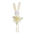 White plush Easter bunny hanging ornament with large cream flower and floral ears - White