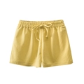 Kids casual soft knit cotton shorts in light yellow with elastic drawstring waist - 90 / Yellow