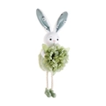 Easter bunny plush with blue floral ears and green flower on a white background - Green