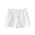 Girls pure white cotton leisure shorts with elastic drawstring waist for summer - Off White