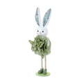 Standing Easter bunny ornament with green faux fur body and blue printed ears - Green Flower Rabbit / Green