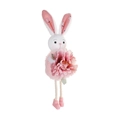 Pink plush bunny ornament with flower and hemp rope legs for Easter decor - Pink