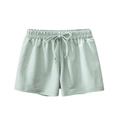 Kids mint green knit shorts with elastic waistband and decorative drawstring for summer - 130 / Light Green