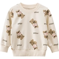 Crèmekleurig sweatshirt met lange mouwen voor meisjes met berenprint en ribmanchetten - 90cm / Beige Abrikoos