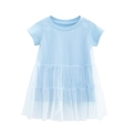 Short-sleeved baby girl princess dress with light blue top and white tulle skirt - 90 / Light Blue
