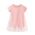 Pink short sleeve baby girl dress with layered tulle tutu skirt for summer wear - 90 / Pink