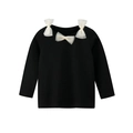 Maglietta a maniche lunghe nera da bambina in cotone con tre fiocchi bianchi sul collo - 90cm / Nero (HT365)