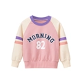 Kids long sleeve pink and white raglan sweatshirt with Morning 82 graphic print - 90cm / Pink/Beige