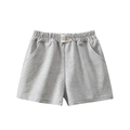 Girls gray cotton sports shorts with elastic waistband and decorative patch - Mixed Grey / 90cm