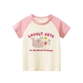 Kinder T-shirt met roze raglanmouwen en schattige berenprint van zacht katoenweefsel - 110cm / Rijst Abrikoos / Roze