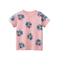 Rosa T-Shirt für Kleinkinder aus Baumwolle mit bunten lachenden Sonnenblumen-Prints - Rosa / 90cm