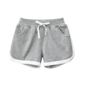 Gray cotton knit shorts for girls featuring white drawstring waist and contrast piping trim - 90cm / Heather Grey