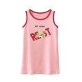Robe sans manches rose pour filles en coton avec motif ours mignon et bordure rouge - 90 / Rose
