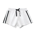 Girls summer sporty shorts in white with black side stripes and elastic drawstring waist - 90cm / Off White