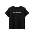 Classic black cotton kids short sleeve t-shirt with BEST REVIEW typography print - Black / 130cm