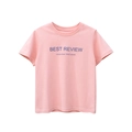 T-shirt rose en coton pour enfants avec imprimé lettres BEST REVIEW sur le devant - Rose / 130cm