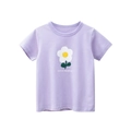 Lavender cotton short-sleeve T-shirt for girls featuring daisy print and sun quote - 90 / Light Purple