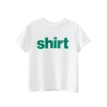 Minimalist white kids' cotton t-shirt with bold green 'shirt' print on front - 130cm / Off-white