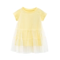Short-sleeve baby girl dress in bright yellow with a three-layer white mesh tutu skirt - 90 / Light Yellow