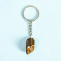 Polished brown tiger eye stone keychain with silver metal ring and chain - Tiger's Eye