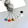 Stainless steel mesh tea infuser balls with colorful crystal star pendants on metal chains - Crystal Star Style / White Crystal
