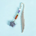 Segnalibro piuma d'argento con sette pietre chakra e ciondolo a stella in cristallo blu - Sodalite Blu