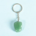 Polished green natural crystal stone keychain with silver metal ring and chain - Green Aventurine