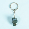 Natural moss agate crystal keychain with unpolished green gemstone and silver ring - Moss Agate