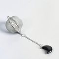 Stainless steel mesh tea infuser with elegant black crescent moon pendant chain - Obsidian