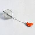 Stainless steel mesh tea infuser ball with chain and red stone moon pendant - Red Jasper
