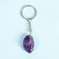 Polished natural amethyst crystal stone keychain with silver metal ring and chain - Amethyst
