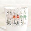 Orecchini ad albero di Natale con perle colorate e ganci in argento lucido - Pino (Pietra a Punti Blu)