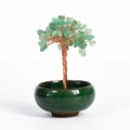 Natural green crystal money tree ornament in emerald ceramic bowl with crackle glaze - Green Aventurine Bonsai Style